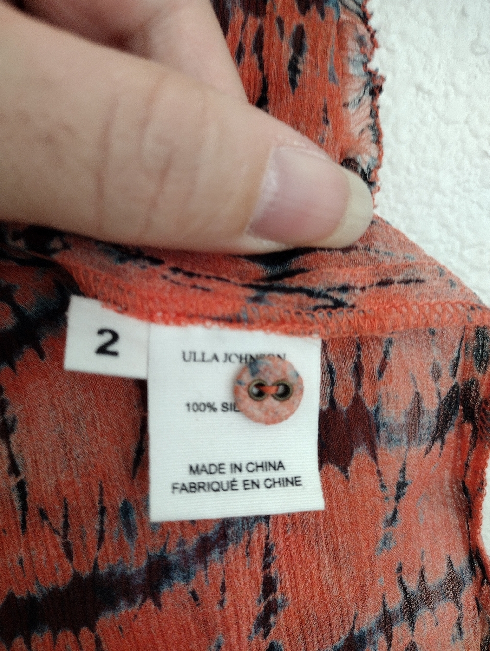 Ulla Johnson Mari Silk Blouse In Chili Tie Dye Orange Red Black Size 2 - Picture 11 of 16